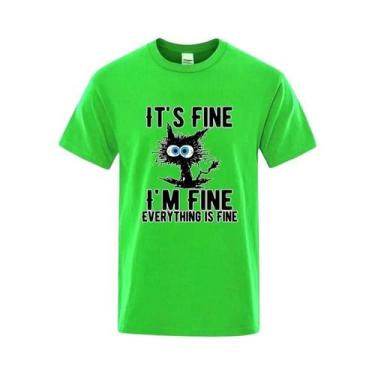 Imagem de Camiseta Masculina 100% Algodão Com Estampa De Gato Engraçado, Casual,