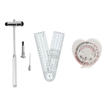 Imagem de Martelo Buck BIC Para Exame De Reflexos + Goniometro De PVC 20cm + Trena Coração Antropométrica