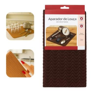 Imagem de Aparador Tapete Escorredor de Louça Pia Espuma Absorvente Esteira Antiderrapante Alta Micro Fibra Porta Pratos Copos Secagem Rápida Bancada de Cozinha Rack de Pratos Talheres Panelas (Marrom Escuro)