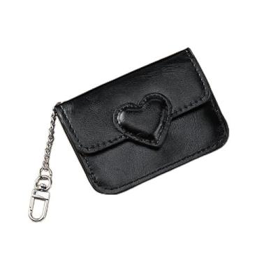 Imagem de Carteira feminina de couro genuíno com dobra dupla/tripla - Suporte minimalista para cartão de crédito com bloqueio de RFID e bolso para moedas, Preto, Casual