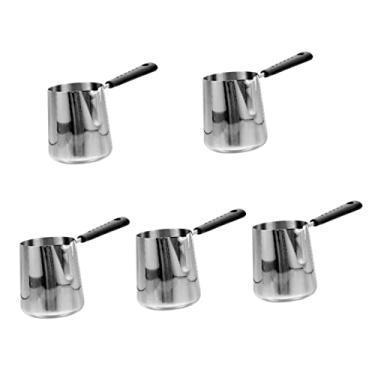 Imagem de Conjuntos de panelas 5 peças panela de óleo quente aço inoxidável prata mini pote pequeno de leite (cor: prata x 5 peças, tamanho: 20,2 x 11,2 x 8,7 cm x 5 peças)