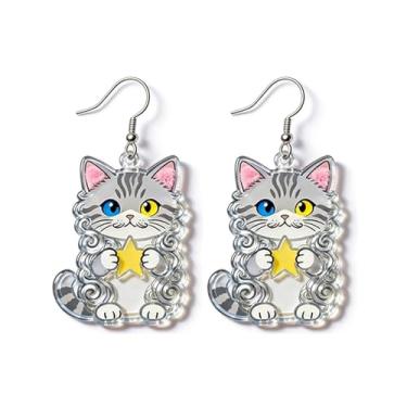 Imagem de OSCCI Adoráveis brincos em forma de gato – design animal acrílico com ganchos de liga durável, brincos hipoalergênicos modernos para mulheres e amantes de animais de estimação, Acrílico, Sem pedra