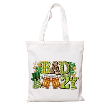 Imagem de Bolsa de lona do Dia de São Patrício, caneca de cerveja Bad and Boozy, sacola de compras de lona reutilizável, sacola de presente para festa de feriado irlandesa