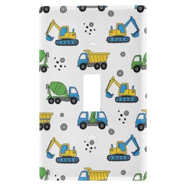 Imagem de Interruptor de luz de interruptor de parede para trator escavadeira, caminhão basculante, tampa de tomada elétrica, tamanho 1 gangue 7,4 cm x 11,7 cm para crianças, sala de jogos, quarto, banheiro,