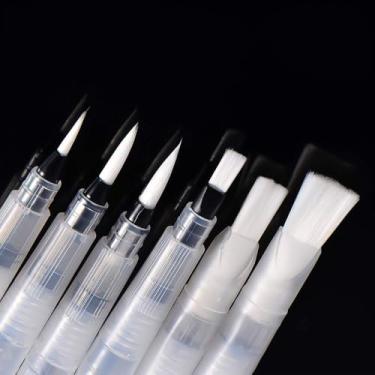 Imagem de Canetas pincel aquarela, recarregáveis, com ponta dupla, conjunto de pincéis de aquarela de ponta fina e plana para pintura de adultos, transparente (A-6 peças)