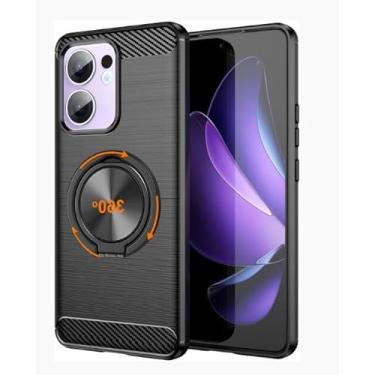 Imagem de Nijiadi Capa compatível com Google Pixel 6 Pro, suporte de anel giratório de 360°, capa protetora de borracha TPU flexível de fibra de carbono com absorção de choque para Google Pixel 6 Pro (preto)