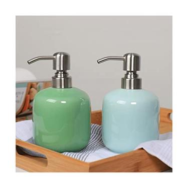Imagem de Simple Ceramics Dispensador de Sabão Manualmente Garrafa de Loção Cerâmica para Banheiro Cozinha Bancada Alta Capacidade 430 ml (425.2 g) Fácil de usar