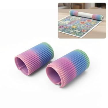 Imagem de Suporte de rolo de lona de pintura de diamante pacote com 2 - anéis anti-rolo conectáveis para controle estável da tela - Acessórios de pintura de diamante para melhorar sua experiência de artesanato