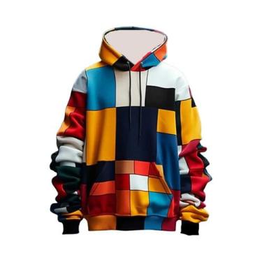 Imagem de Moletom Masculino Oversized Com Estampa Xadrez Y2K, Costura Simulada E