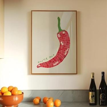 Imagem de Pôster Art Deco Chic You're Hot Red Chili Pepper - Arte de parede de cozinha minimalista moderna - Ilustração de comida vintage na moda - Primavera retrô na moda. (Observação: sem moldura), 20 x 30 cm