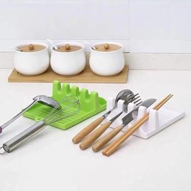 Imagem de Kit 3 Suportes Organizadores de Cozinha Multifuncional, Verde, Silicone, Design Moderno, Apoio para Utensílios e Tampas de Panela, Lavável