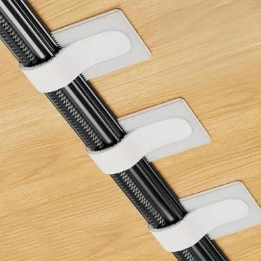 Imagem de 50 peças de abraçadeiras de gancho e laço, gerenciamento de cabos sob a mesa, tiras de clipes autoadesivos, organizador de cabos aderentes, organizador de fios para TV, PC, laptop, Ethernet (branco)