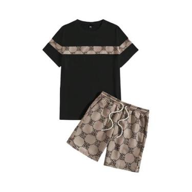 Imagem de Conjunto De Terno Masculino Retro Com Gola Redonda E Estampa, Dois Peç