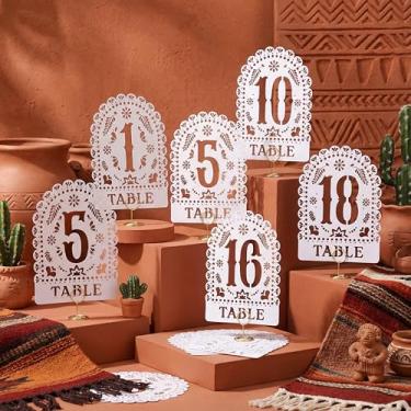 Imagem de Fiwochic 20 conjuntos de mesa de casamento mexicana número 1-20 com 20 suportes de número de mesa 10 x 15 cm placa de assento em ouro branco com porta-cartões de lugar sinal de festa mexicana assento