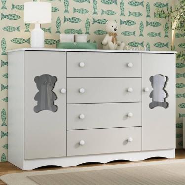 Imagem de Cômoda Infantil 125cm 2 Portas Com Vidro E 4 Gavetas Doçura Multimóveis Mp4495 Branco/off White