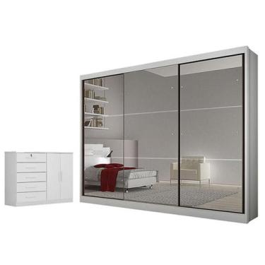 Imagem de Guarda Roupa Casal Atlanta com Espelho e Cômoda Seul Neve - Novo Horiz