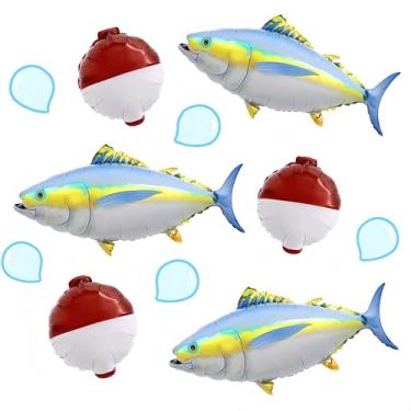 Imagem de 6Pcs Tuna Fish & Bobber Balloons Decor for O-fishally One Birthday, Gone Fishing Party, Little Fisherman Theme, Father’s Day, Fishing Tournament, Fish Fest Party Decor