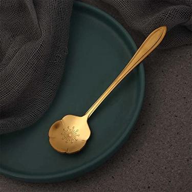 Imagem de Conjunto de talheres rosa vermelha vintage colher de chá de aço inoxidável utensílios de mesa para açúcar sorvete café sobremesa (8, ouro)