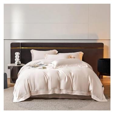 Imagem de Jogo de cama de luxo de fibra 1400 fios de verão macio e sedoso bordado Queen King conjunto de lençol de cima / lençol com elástico, conjunto de cama (tamanho Queen 4 peças)