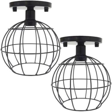 Imagem de 2 Lustres Teto Plafon Industrial Aramado Globo Retrô Luminária Sobrepo