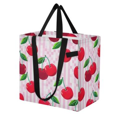 Imagem de SEHANY Sacola de compras reutilizável de cereja fofa com alças reforçadas, bolsa de compras de lona dobrável à prova d'água de grande capacidade para viagem, cozinha, praia