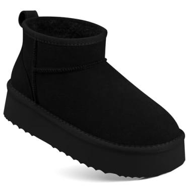 Imagem de TEMOFON Botas de neve para mulheres: Botas de couro de camurça genuíno plataforma de pele no tornozelo impermeável confortável antiderrapante espuma viscoelástica inverno botas ao ar livre, 0062-preta