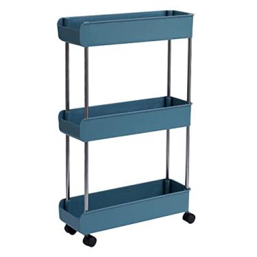 Imagem de Carrinho de utilidade com rodas 3 níveis gancho suspenso prateleiras multifuncionais armazenamento e organização prateleira portátil em pé serviço para cozinha banheiro escritório