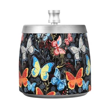 Imagem de STAYTOP Cinzeiro de borboleta realista com tampa, aço inoxidável à prova de vento, cinzeiro sem fumaça, grande cinzeiro de cigarro ao ar livre para decoração de escritório em casa