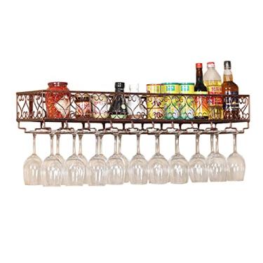 Imagem de Rack de vinho, suporte de garrafa de vinho vintage, suporte de parede para decoração de vinho, taças de champanhe penduradas prateleiras para bares, restaurantes, cozinhas (tamanho: 60 x 25 cm (24 x