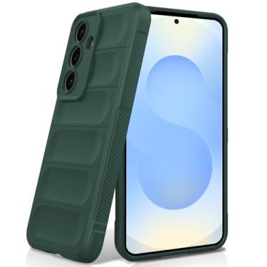 Imagem de BonYonka Capa de silicone para Samsung Galaxy S25, forro de microfibra antiarranhões, capa à prova de choque com proteção para câmera, verde