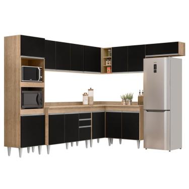 Imagem de Armário De Cozinha Modulada De Canto 8 Peças Cp02 Balcão Com Tampo Castanho/preto - Lumil
