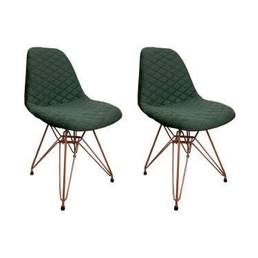 Imagem de Kit 2 Cadeiras Jantar Estofadas Verde Eiffel Eames Base Cobre - Cor: Verde