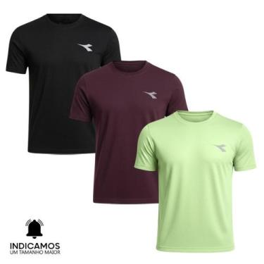 Imagem de Kit 3 Camisetas Diadora Small Logo Masculina - Preto e Verde Claro P, 
