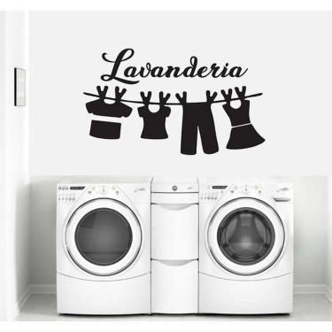 Imagem de Adesivo De Decoração Parede Lavanderia com Roupas No Varal