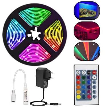 Imagem de Fita Led 5m Rolo Rgb 300 Led + Controle + Fonte - Golden Sky