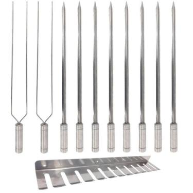 Imagem de Kit 10 Espetos Inox 80cm Espada Duplo E Suporte Espetos Inox - INOX LA