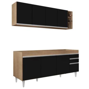 Imagem de Armário Aéreo Nevada e Balcão para Pia 180cm Dallas Cast/Preto - Lumil