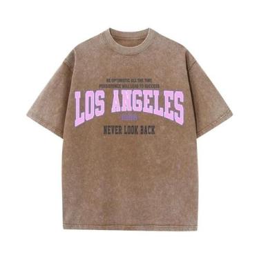 Imagem de Camisetas De Algodão Desgastadas Femininas Com Estampa Los Angeles 199