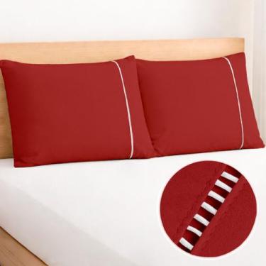 Imagem de Kit 2 Fronhas com Ponto Palito 70cmx50cm Percal Flex 400 Fios Toque Ma