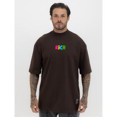 Imagem de Camiseta Camisa Oversized Gola Alta Estampa Rich Boy Streetwear Algodão Premium Marrom-Masculino