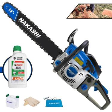 Imagem de Moto Serra Nakashi NCS-500 À Gasolina 2T 49,3cc Profissional Com Vela NGK, Carburador Walbro e Carcaça de Magnésio, Sabre 18’` + ÓLEO STIHL 2 Tempos