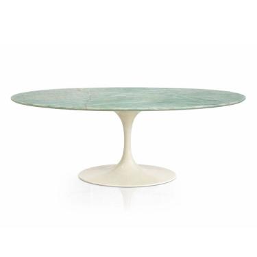 Imagem de Mesa de Jantar Saarinen Oval 198x122 cm Tampo Mármore Verde Da Vinci e Base Off White