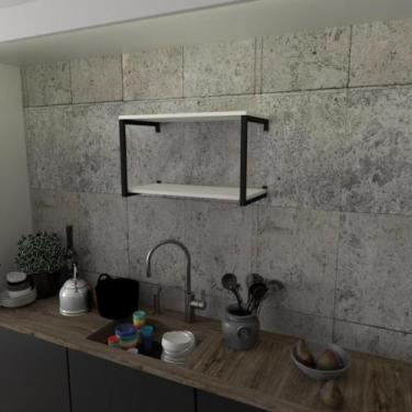 Imagem de Prateleira Industrial Suspensa Estante Parede Nicho Branco Cozinha Esc
