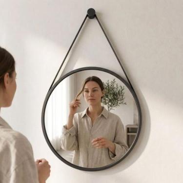 Imagem de Espelho Adnet 60cm Redondo Decorativo Com alça Com Suporte - ZYNEX