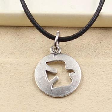 Imagem de EDCRFV Colar pingente de prata tibetana pomba da paz cordão de couro preto feito à mão
