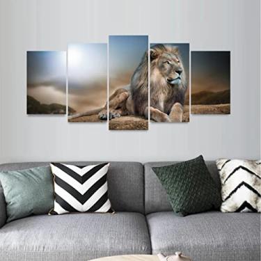 Imagem de Quadro Leão de Judá Arte Para Sala Quarto Mosaico 5 Peças