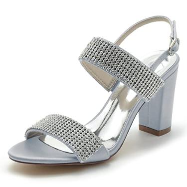 Imagem de Sapatos nupciais femininos de cetim Peep Toe Peep Toe Salto alto marfim sapatos sapatos sociais 36-43,Silver,7 UK/40 EU
