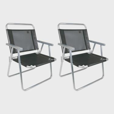 Imagem de Kit 2 Cadeiras Oversize Alumínio Até 140kg Praia Piscina Preta Mor