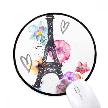 Imagem de DIYthinker Tapete redondo para computador Torre Eiffel em forma de coração França Mouse Pad Desktop