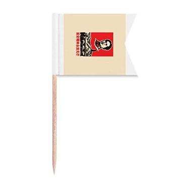 Imagem de Bandeiras de palito de propaganda educacional vermelho chinês, marcação de etiquetagem para bolo de festa, prato de queijo